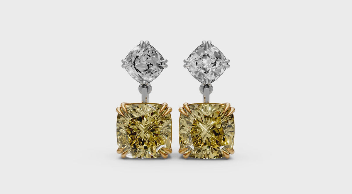 Yellow Cushion Drop Earrings 13.15ct | Rare Shades