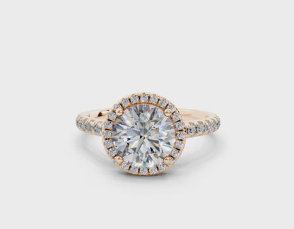 18K Gold Half Pavé Halo and Shank Diamond Engagement Ring 1.5 Carat