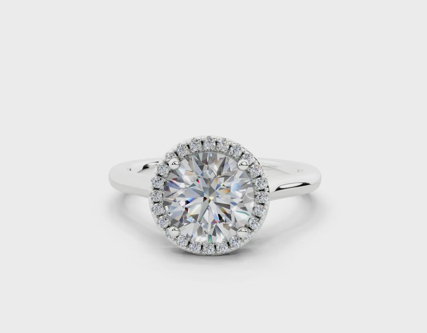 18K Gold Half Pavé Halo Diamond Engagement Ring 1.5 Carat - White Gold#Material_White Gold#