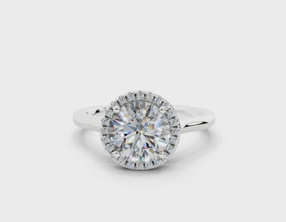 18K Gold Half Pavé Halo Diamond Engagement Ring 1.5 Carat