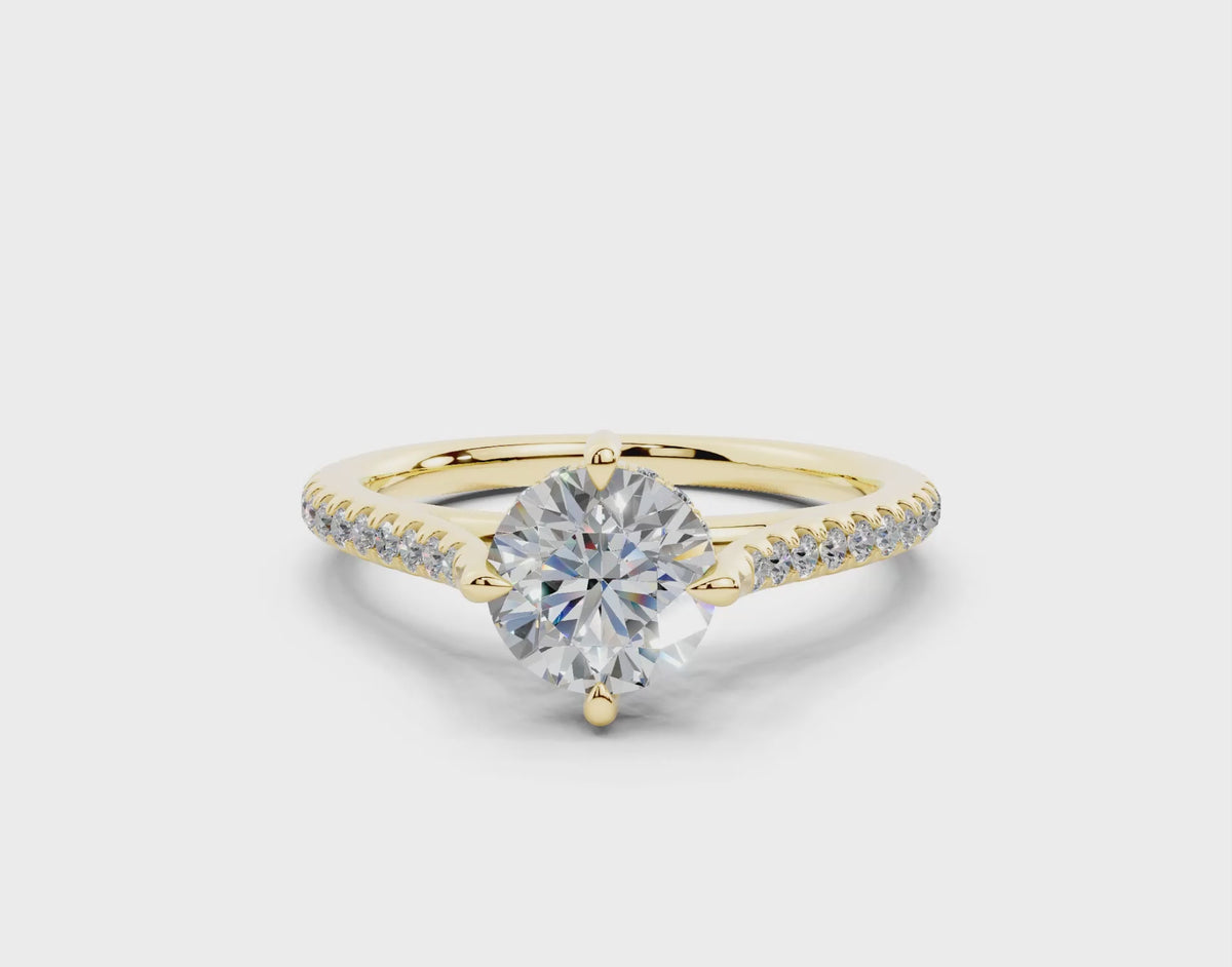 18K Gold Cathedral Half Pavé Crown Diamond Engagement Ring 1 Carat - Yellow Gold#Material_Yellow Gold#