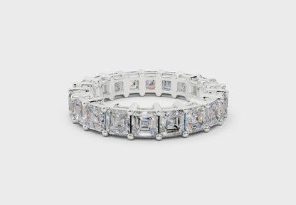 4 Carat 18K Gold Asscher Cut Classic Slim Diamond Eternity Ring
