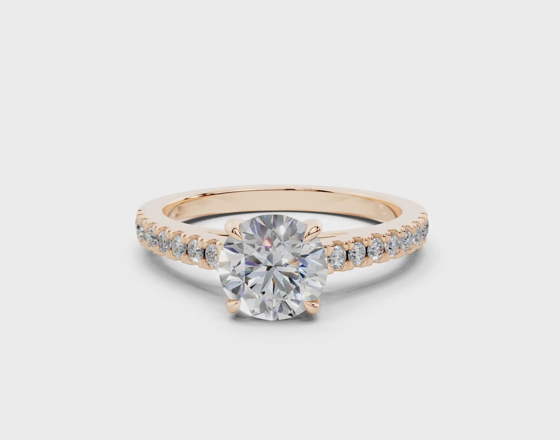 18K Gold Half Pavé Cathedral Diamond Engagement Ring 1 Carat - Rose Gold#Material_Rose Gold#