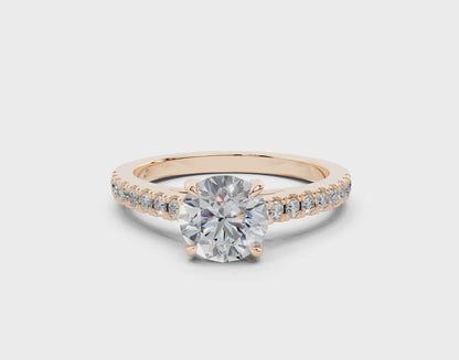 18K Gold Half Pavé Cathedral Diamond Engagement Ring 1 Carat