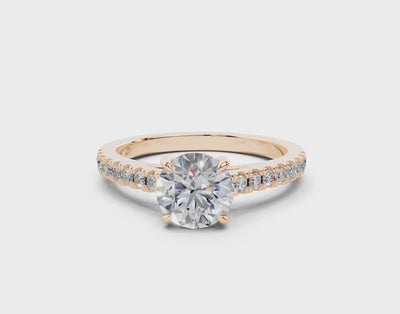 18K Gold Half Pavé Cathedral Diamond Engagement Ring 1 Carat - Rose Gold#Material_Rose Gold#
