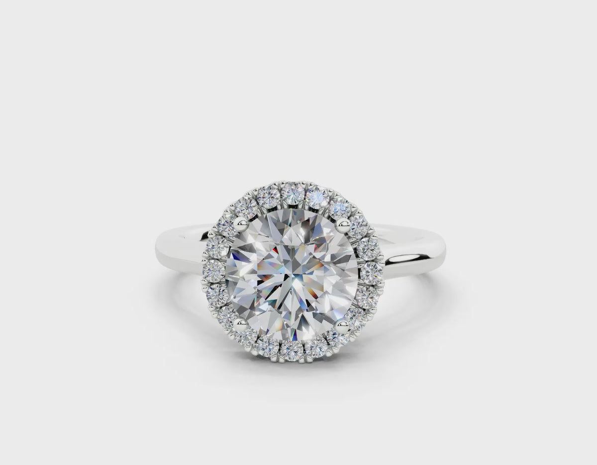 18K Gold Half Pavé Halo Diamond Engagement Ring 2 Carat - White Gold#Material_White Gold#