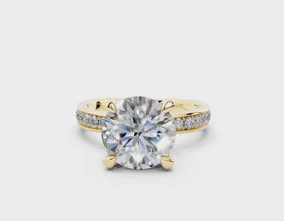 18K Gold Comfort Half Pavé Diamond Engagement Ring 3 Carat - Yellow Gold#Material_Yellow Gold#
