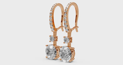 18K Gold Hoop Earrings with 2 CT Solitaire Lab-Grown Diamonds