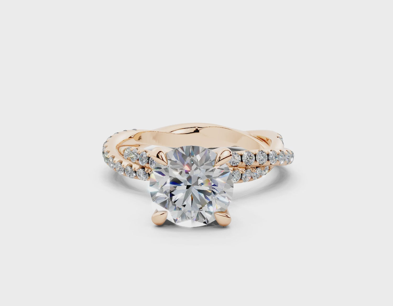18K Gold Half Pavé Twisted Diamond Engagement Ring 2 Carat - Rose Gold#Material_Rose Gold#