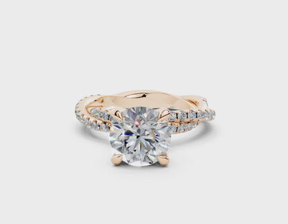 18K Gold Half Pavé Twisted Diamond Engagement Ring 2 Carat