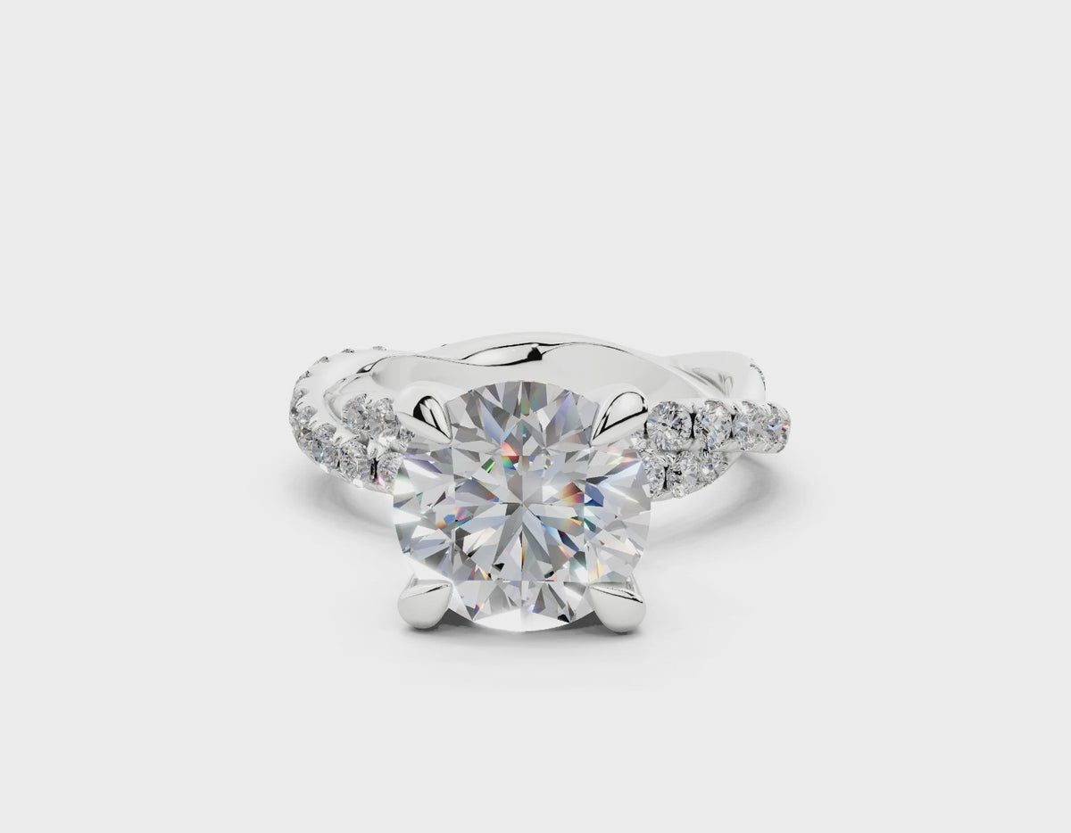 18K Gold Half Pavé Twisted Diamond Engagement Ring 3 Carat - White Gold#Material_White Gold#