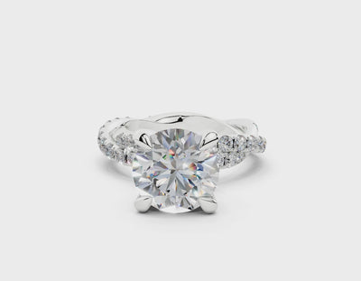18K Gold Half Pavé Twisted Diamond Engagement Ring 3 Carat - White Gold#Material_White Gold#