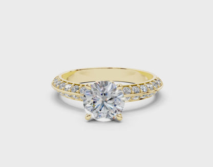 18K Gold Half Pavé Six Prong Knife Edge Diamond Engagement Ring 1 Carat