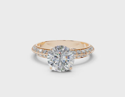 18K Gold Half Pavé Six Prong Knife Edge Diamond Engagement Ring 1.5 Carat