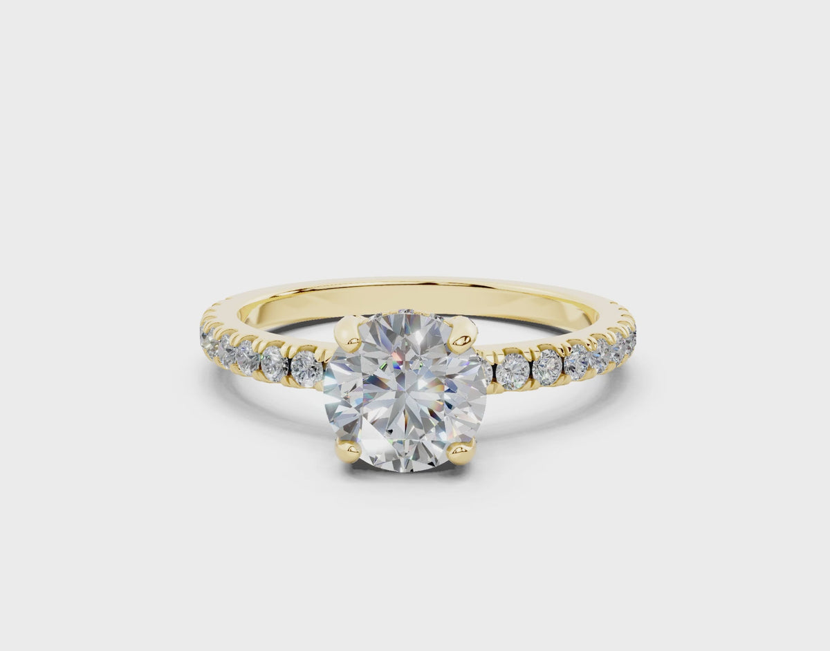 18K Gold 1 Carat Half Pavé Crown Diamond Engagement Ring - Yellow Gold#Material_Yellow Gold#