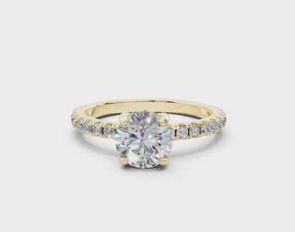 18K Gold 1 Carat Half Pavé Crown Diamond Engagement Ring
