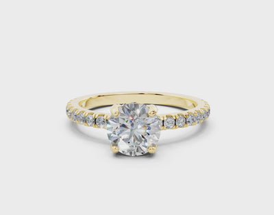 18K Gold 1 Carat Half Pavé Crown Diamond Engagement Ring - Yellow Gold#Material_Yellow Gold#