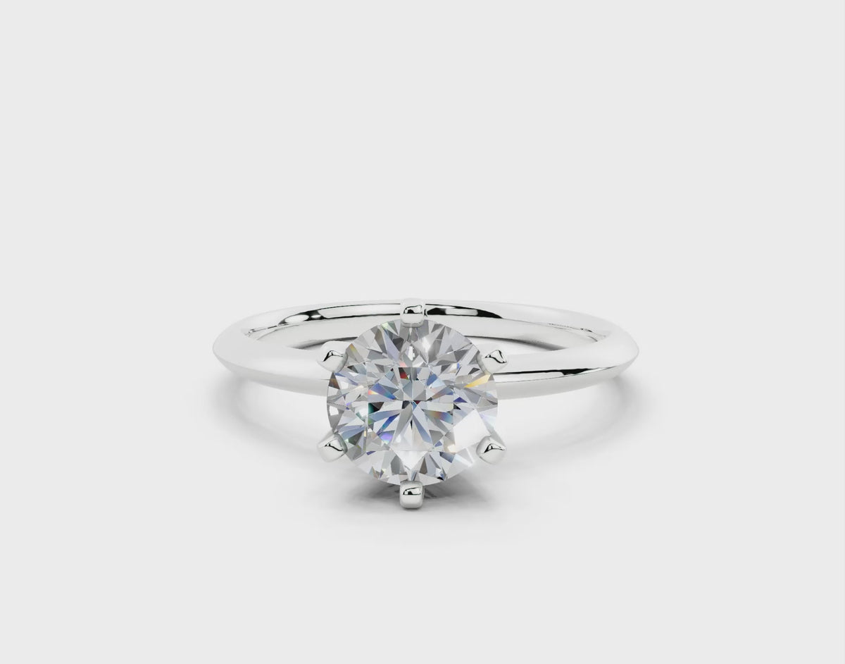 18k Gold Classic (Six Prong) Diamond Solitaire Engagement Ring 1 Carat - White Gold#Material_White Gold#