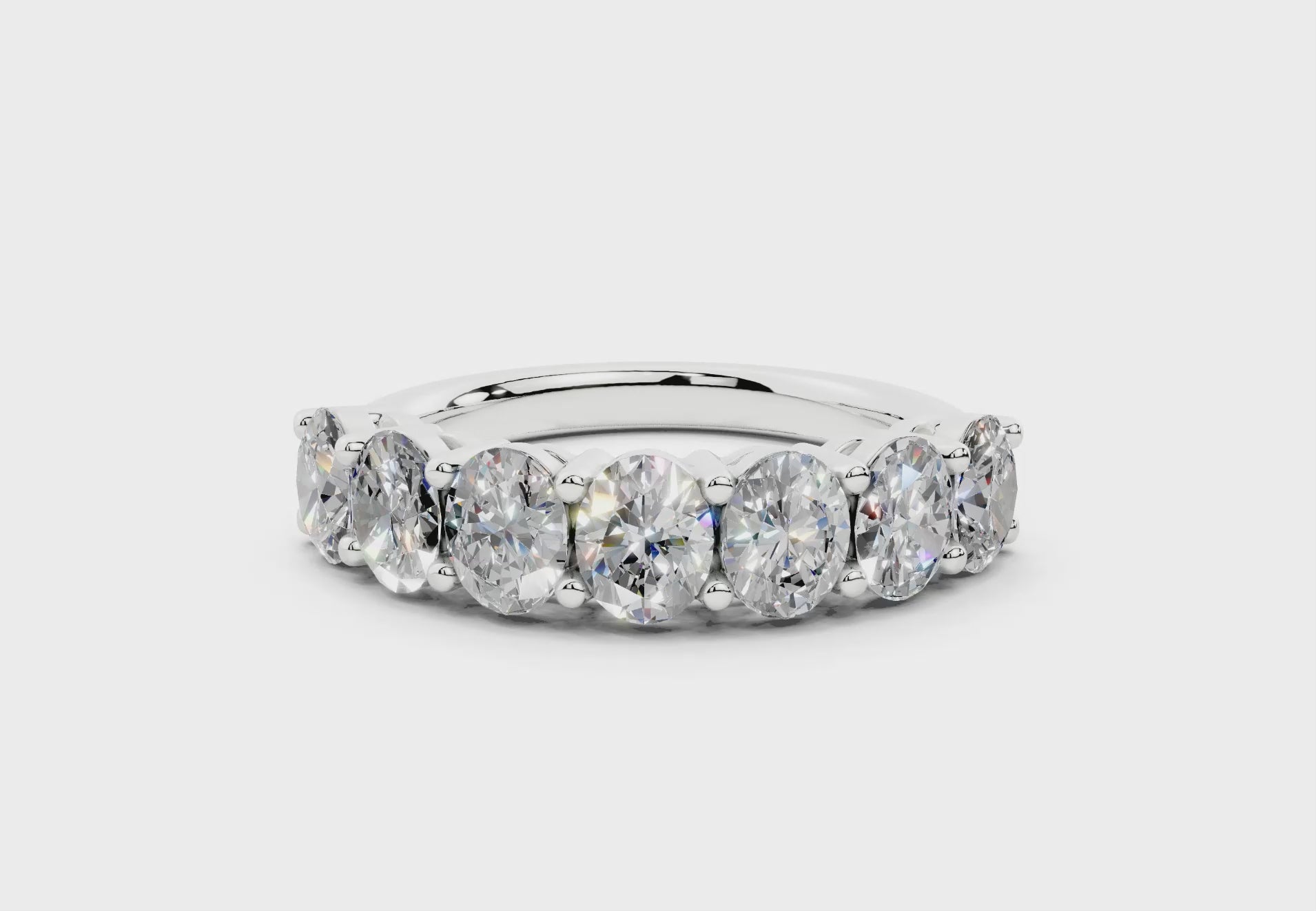 2 Carat 18K Gold Scalloped Oval Sleek Seven Diamond Half Eternity Ring - White Gold#Material_White Gold#