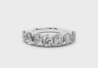 2 Carat 18K Gold Scalloped Oval Sleek Seven Diamond Half Eternity Ring