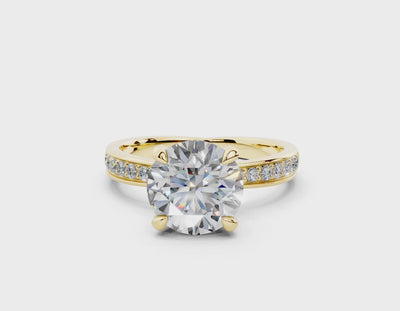 18K Gold Comfort Half Pavé Diamond Engagement Ring 2 Carat - Yellow Gold#Material_Yellow Gold#