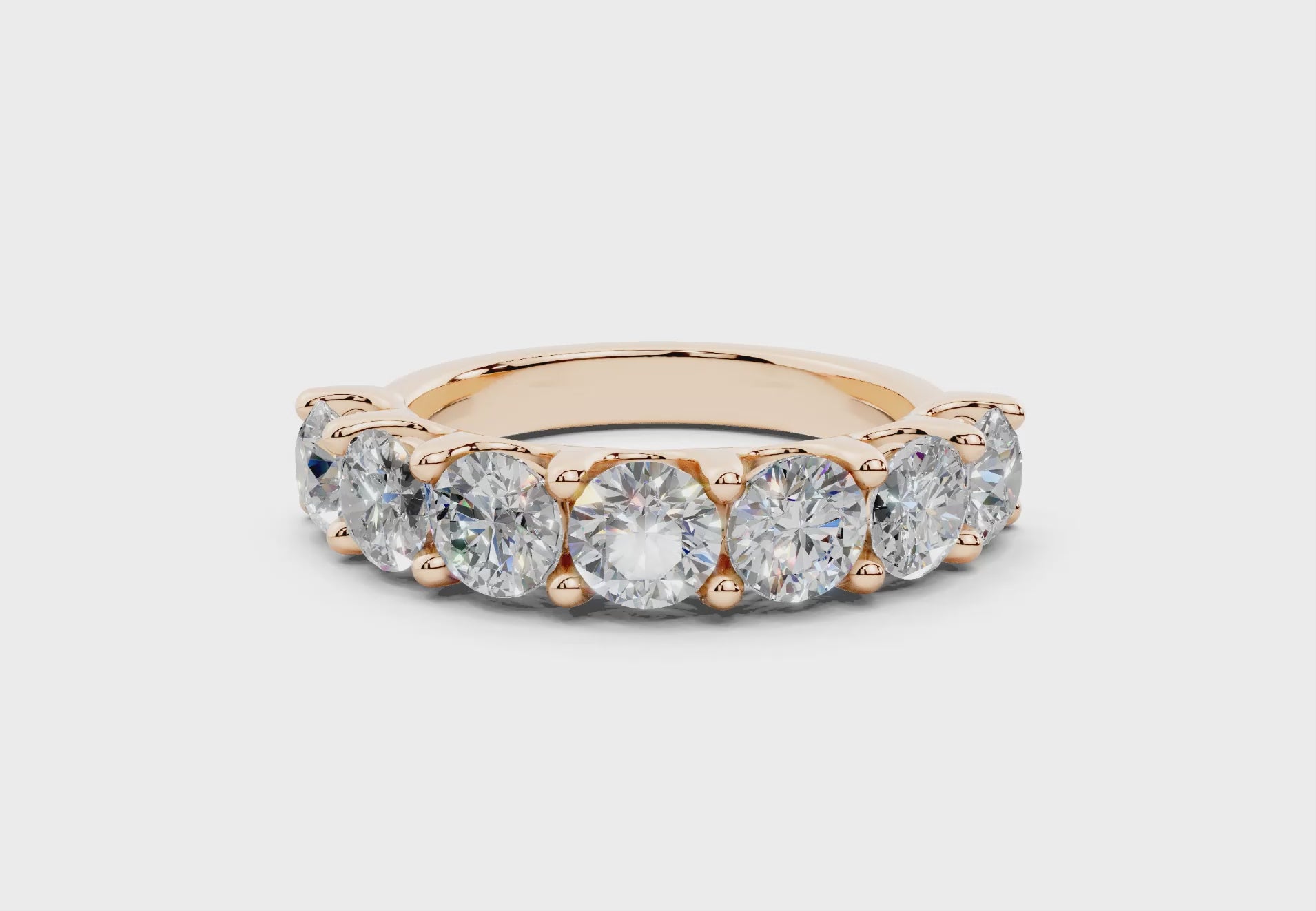 2 Carat 18K Gold Claw Prong Contour Lab-Grown Seven Diamond Half Eternity Ring - Rose Gold#Material_Rose Gold#