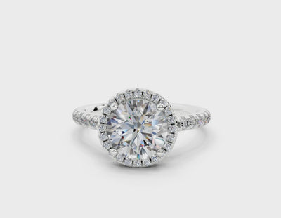 18K Gold Half Pavé Halo and Shank Diamond Engagement Ring 1.5 Carat - White Gold#Material_White Gold#