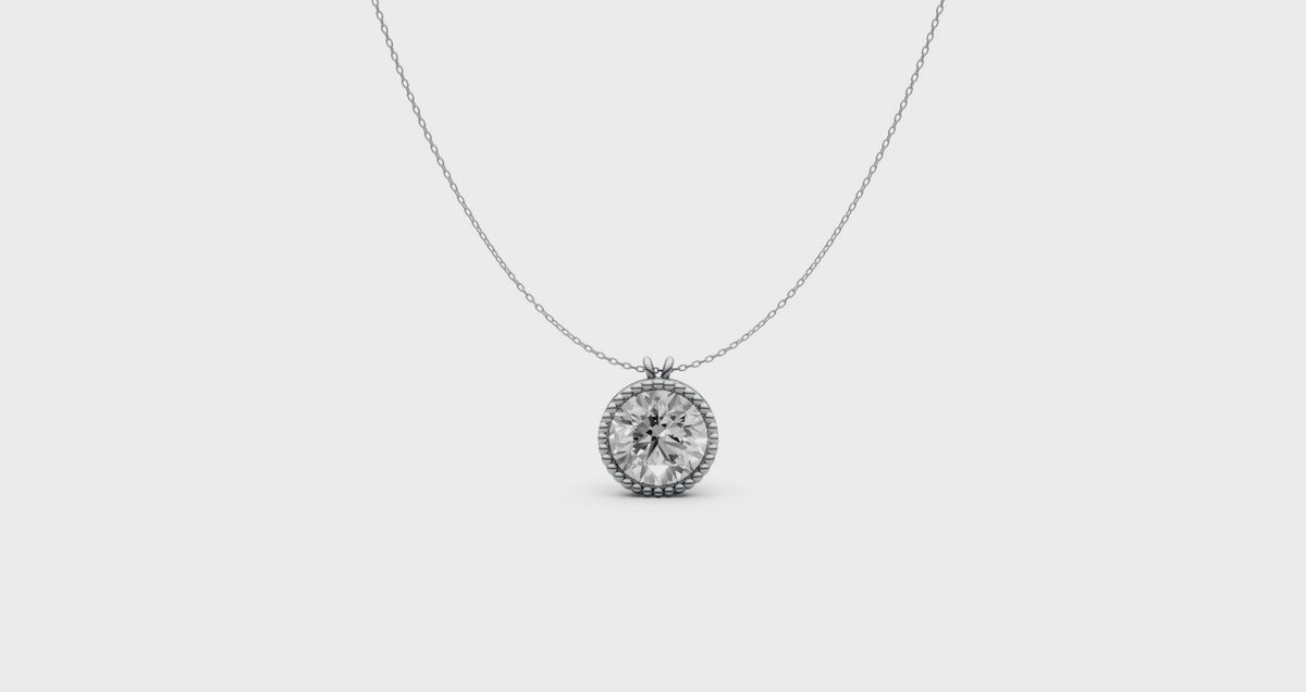 Round Diamond Pendant in 18KT Gold Milgrain Bezel