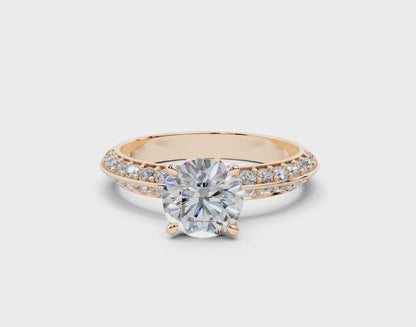 18K Gold Half Pavé Six Prong Knife Edge Diamond Engagement Ring 1 Carat