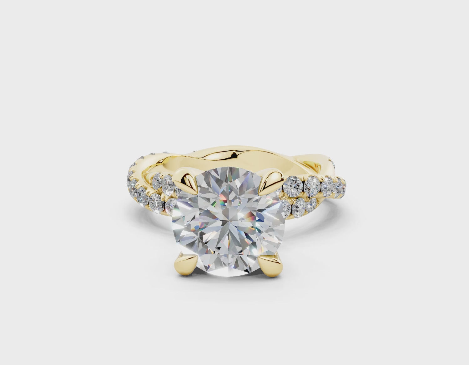 18K Gold Half Pavé Twisted Diamond Engagement Ring 3 Carat - Yellow Gold#Material_Yellow Gold#