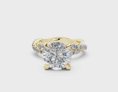 18K Gold Half Pavé Twisted Diamond Engagement Ring 3 Carat