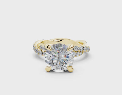 18K Gold Half Pavé Twisted Diamond Engagement Ring 3 Carat - Yellow Gold#Material_Yellow Gold#