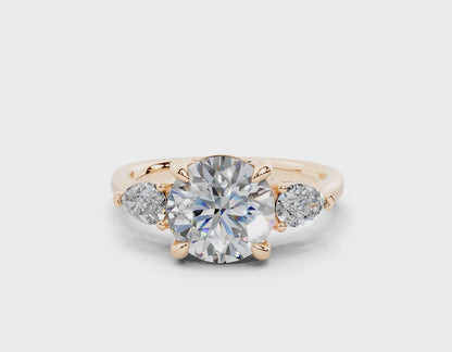 18K Gold Three Stone Pear Shaped Diamond Engagement Ring 2 Carat