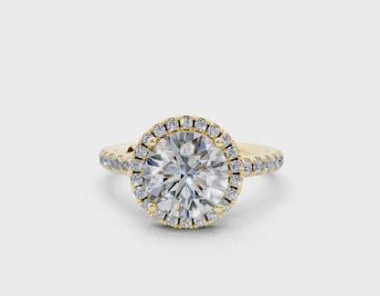 18K Gold Half Pavé Halo and Shank Diamond Engagement Ring 2 Carat