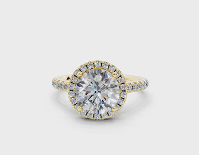 18K Gold Half Pavé Halo and Shank Diamond Engagement Ring 2 Carat - Yellow Gold#Material_Yellow Gold#