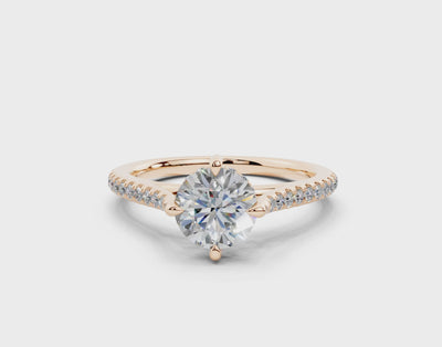 18K Gold Cathedral Half Pavé Crown Diamond Engagement Ring 1 Carat - Rose Gold#Material_Rose Gold#