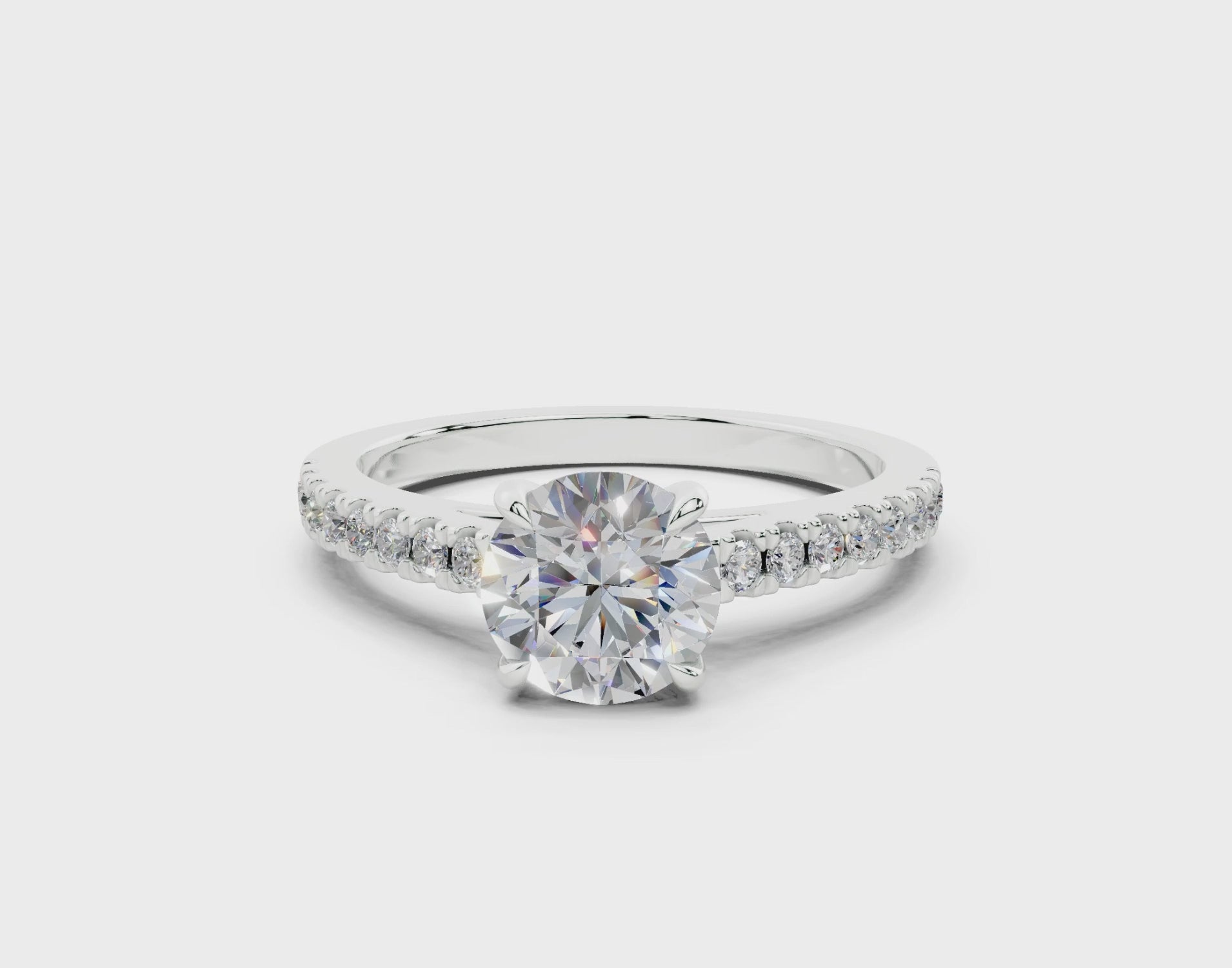 18K Gold Half Pavé Cathedral Diamond Engagement Ring 1 Carat - White Gold#Material_White Gold#