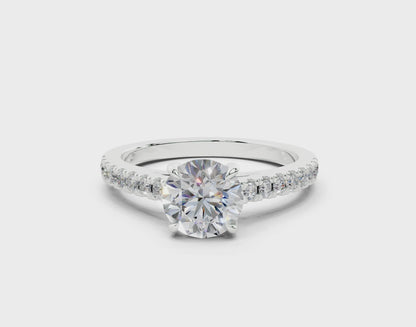 18K Gold Half Pavé Cathedral Diamond Engagement Ring 1 Carat