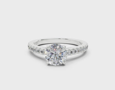 18K Gold Half Pavé Cathedral Diamond Engagement Ring 1 Carat - White Gold#Material_White Gold#