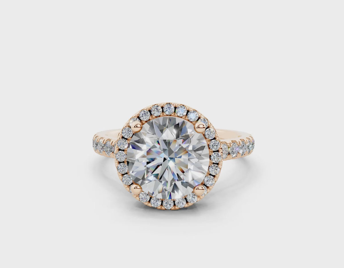 18K Gold Half Pavé Halo and Shank Diamond Engagement Ring 2.5 Carat - Rose Gold#Material_Rose Gold#