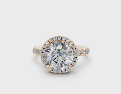 18K Gold Half Pavé Halo and Shank Diamond Engagement Ring 2.5 Carat - Rose Gold#Material_Rose Gold#
