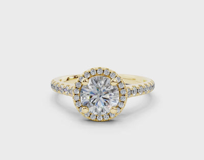 18K Gold Half Pavé Halo and Shank Diamond Engagement Ring 1 Carat - Yellow Gold#Material_Yellow Gold#