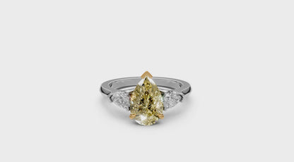 2.05ct Fancy Vivid Yellow Pear Lab Grown Diamond Ring – Rare Shades Collection, 18k Gold, IGI Certified