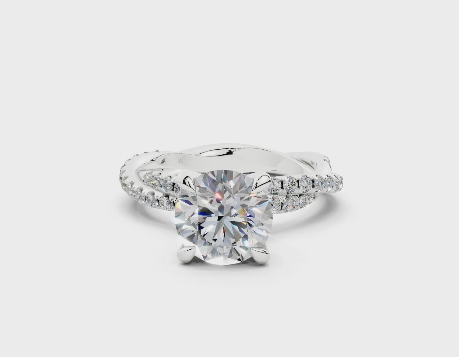 18K Gold Half Pavé Twisted Diamond Engagement Ring 2 Carat - White Gold#Material_White Gold#