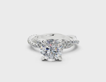 18K Gold Half Pavé Twisted Diamond Engagement Ring 2 Carat