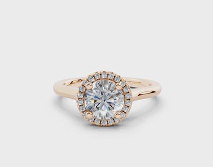 18K Gold Half Pavé Halo Diamond Engagement Ring 1 Carat