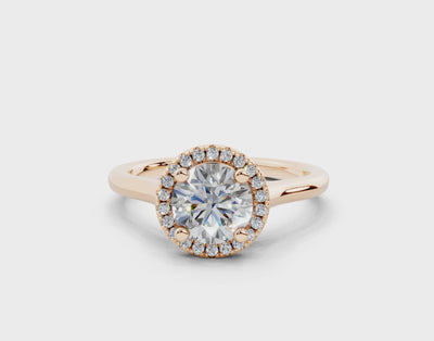 18K Gold Half Pavé Halo Diamond Engagement Ring 1 Carat - Rose Gold#Material_Rose Gold#