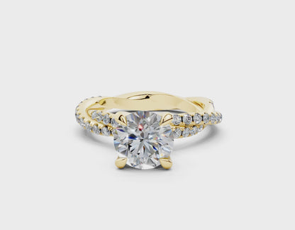 18K Gold Half Pavé Twisted Diamond Engagement Ring 1.5 Carat