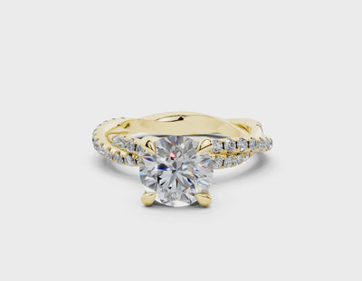 18K Gold Half Pavé Twisted Diamond Engagement Ring 1.5 Carat - Yellow Gold#Material_Yellow Gold#