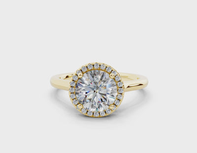 18K Gold Half Pavé Halo Diamond Engagement Ring 1.5 Carat - Yellow Gold#Material_Yellow Gold#